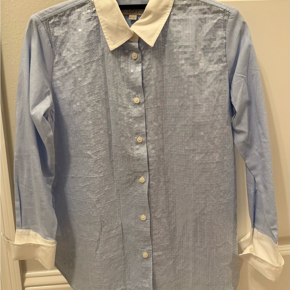 LOFT Light Blue Dress Shirt with White Collar